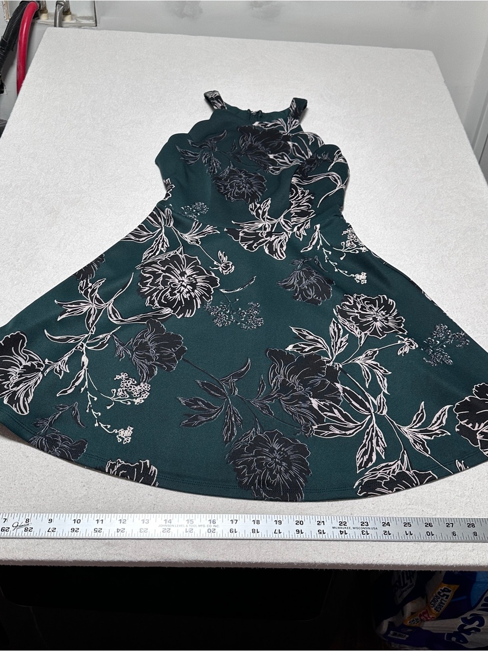 Trixxi Dark Green Dress with Black Floral Accent